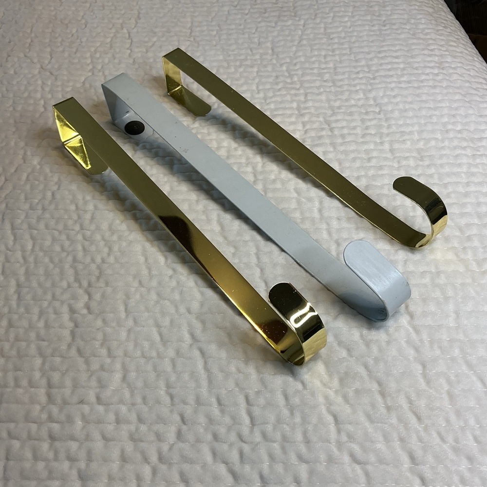 2 Gold and 1 White Over-the-Door Wreath Hook SET OF 3